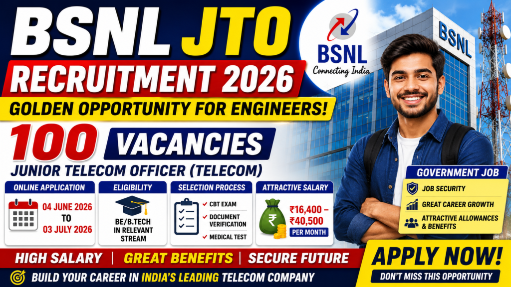 BSNL JTO Recruitment 2026: Golden Opportunity for Engineers, Apply Online for 100 Posts