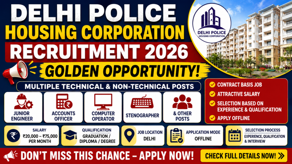 Delhi Police Housing Corporation Recruitment 2026 : Great opportunity!
