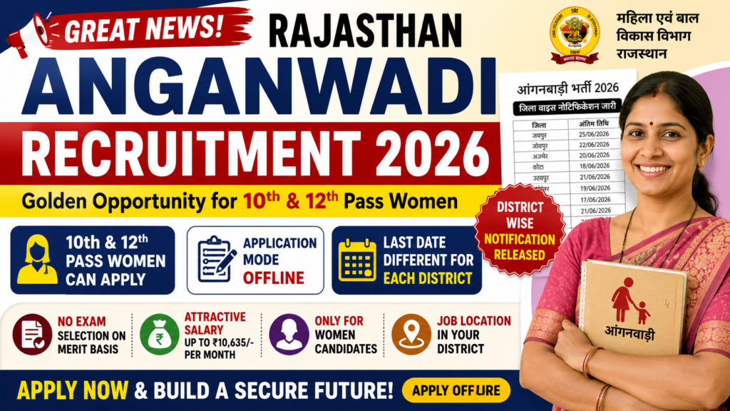 Rajasthan Anganwadi Recruitment 2026 : Amazing Opportunity for Women