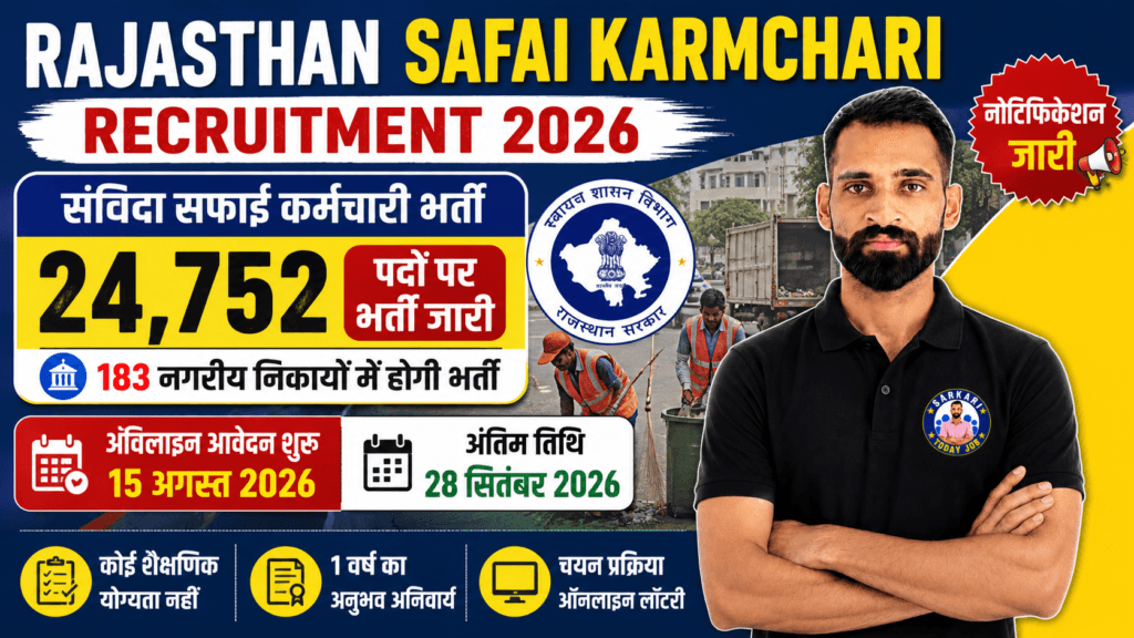 Rajasthan Safai Karmchari Recruitment 2026: 24,752 पदों पर बड़ी भर्ती, आवेदन शुरू