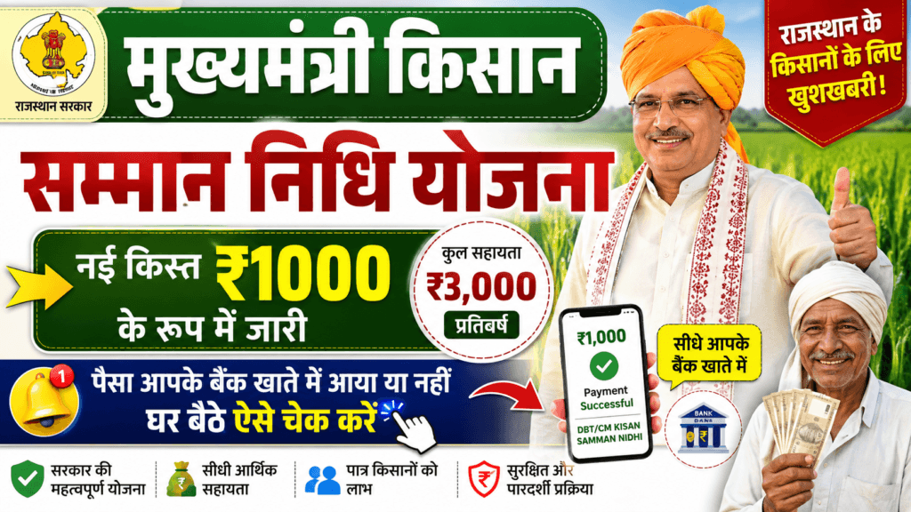 Mukhyamantri Kisan Samman Nidhi Yojana 2026: ₹1000 की नई किस्त जारी, ऐसे चेक करें पैसा आया या नहीं